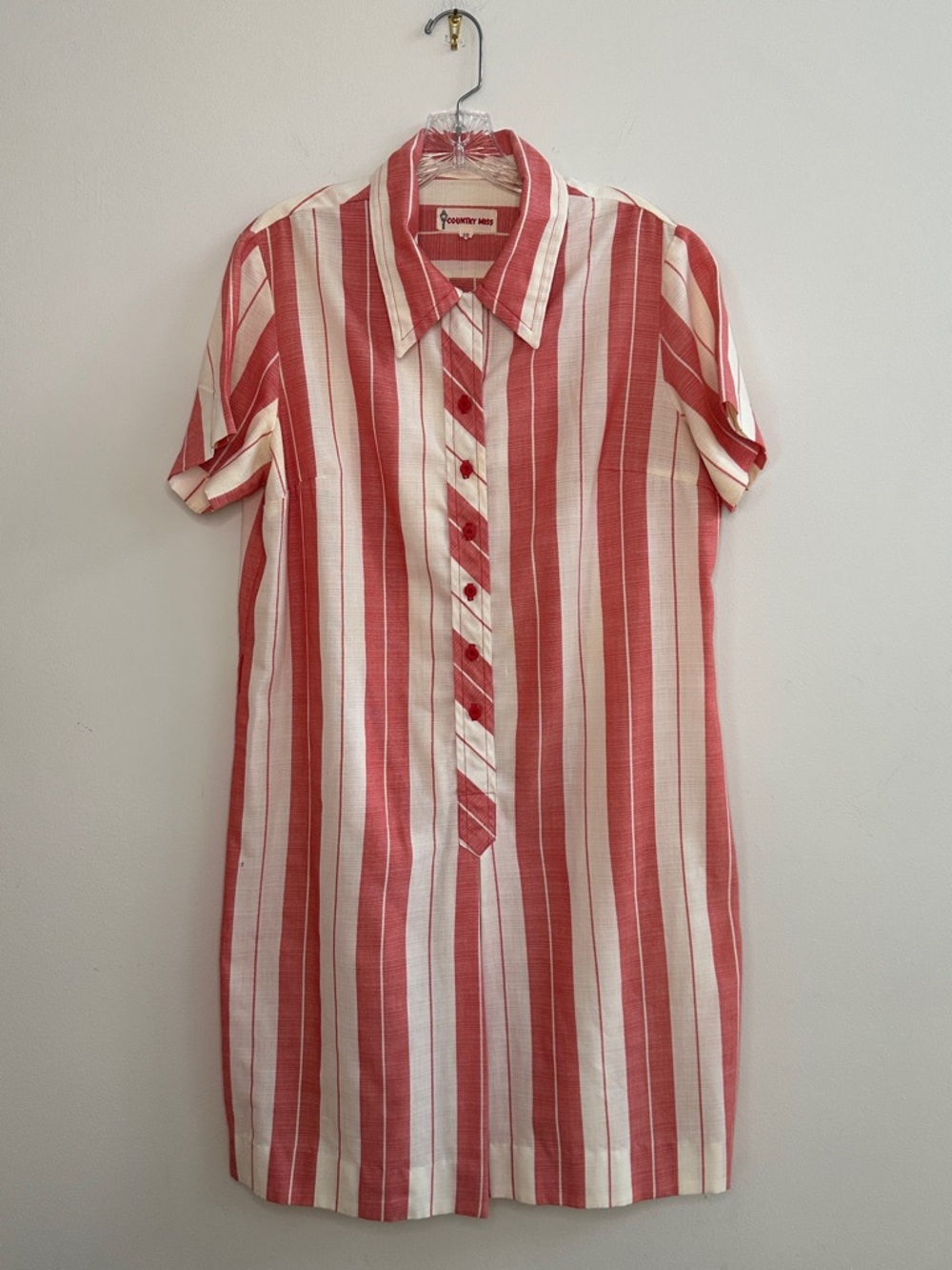 Vintage '50's - 60's Country Miss Light Red and Cream Stripe Casual Dress
